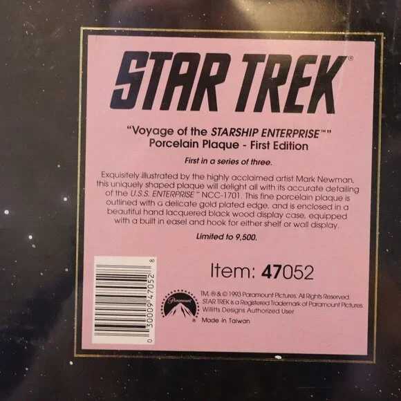 Star Trek Porcelain Plaque, first edition "Voyage of the Starship Enterprise"